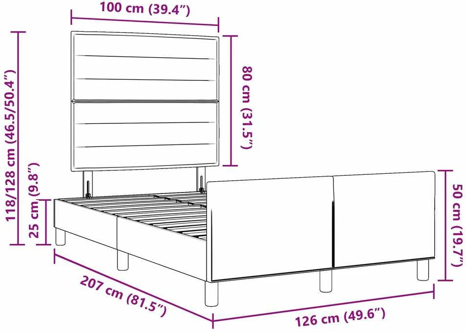 Lovos rėmas su galvūgalio Tamsiai pilka 120 x 200 cm audinys