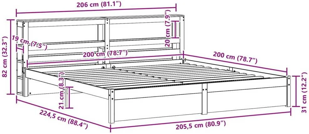 Lovos rėmas Vaško ruda 200 x 200 cm Kietas pušies medis