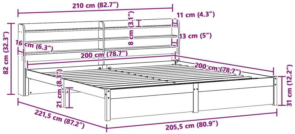 Lovos rėmas Vaško ruda 200 x 200 cm Kietas pušies medis