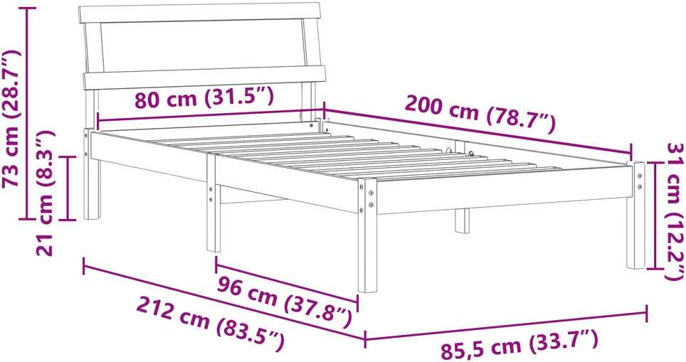 Lova Lovos rėmas Vaško ruda 80 x 200 cm Kietos pušies mediena