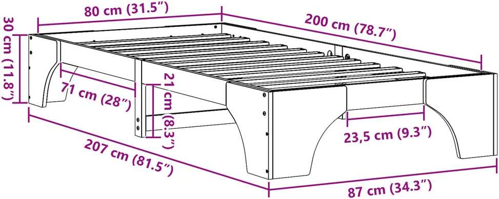 Lova Lovos rėmas Vaško ruda 80 x 200 cm Kietos pušies mediena