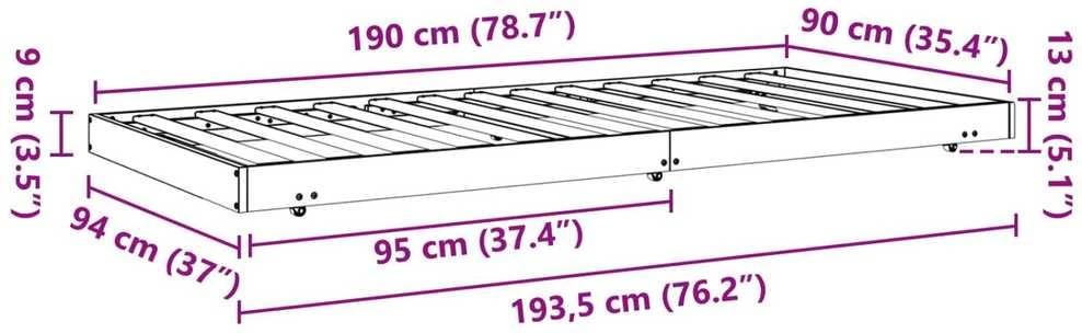 Lova Lovos rėmas Vaško ruda 90 x 190 cm Kietos pušies mediena