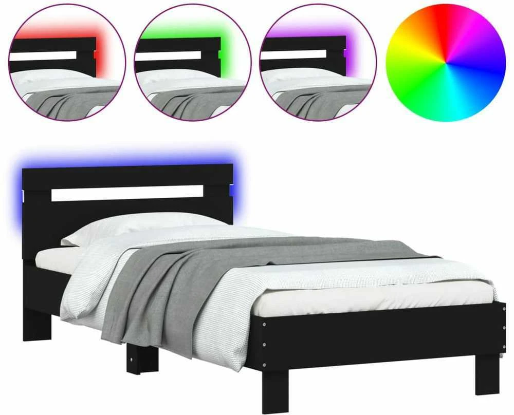 Lovos rėmas su galvūgaliu ir LED lemputėmis, juodas, 75x190cm
