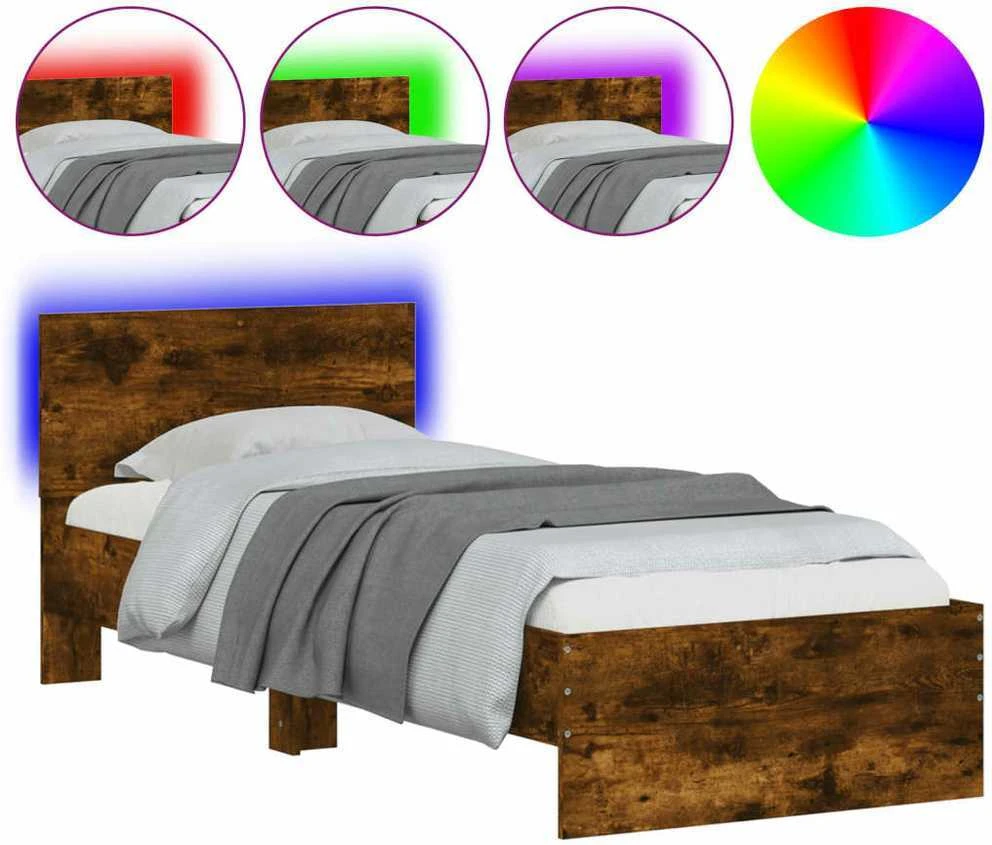Lovos rėmas su galvūgaliu ir LED lemputėmis, dūminis, 90x200cm