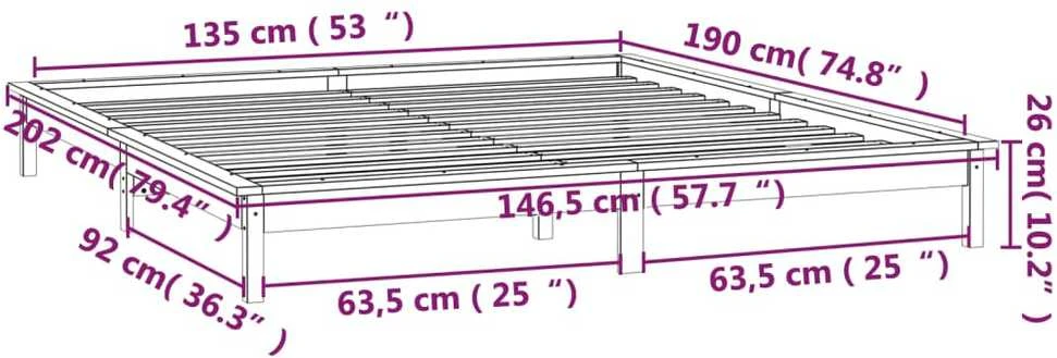 Lova Lovos rėmas su LED, baltas, 135x190cm, mediena, dvivietis