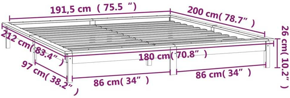 Lovos rėmas su LED, baltas, 180x200cm, mediena, itin didelis