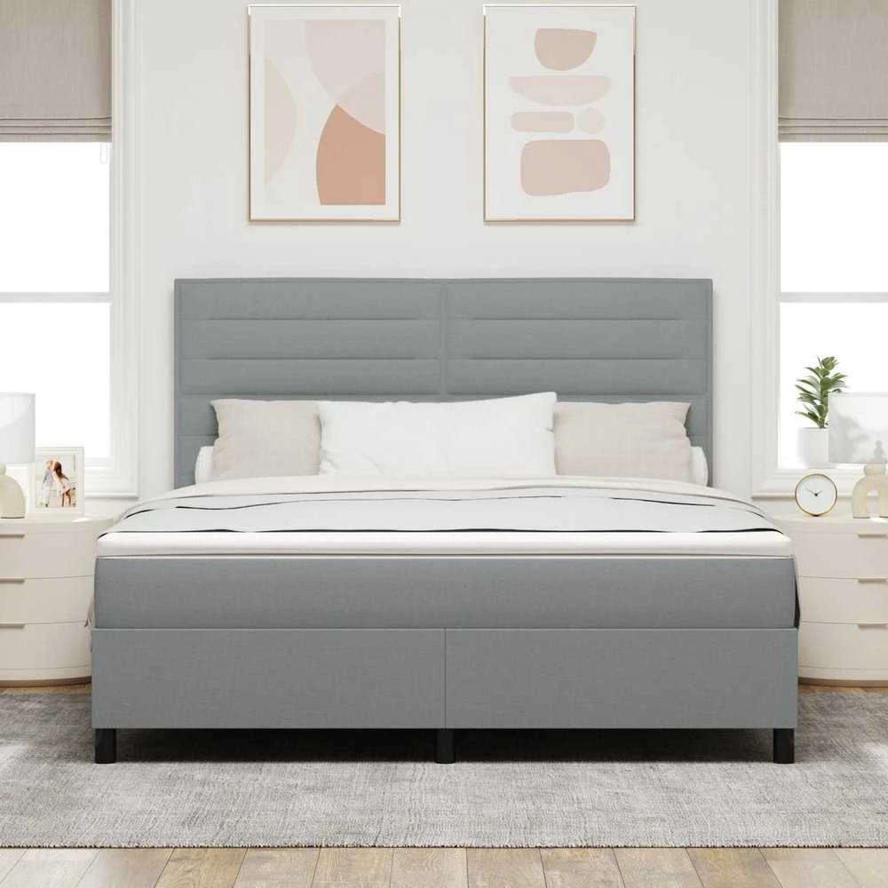 Kiemas lova su čiužiniu Šviesiai pilka 180 x 200 cm audinys