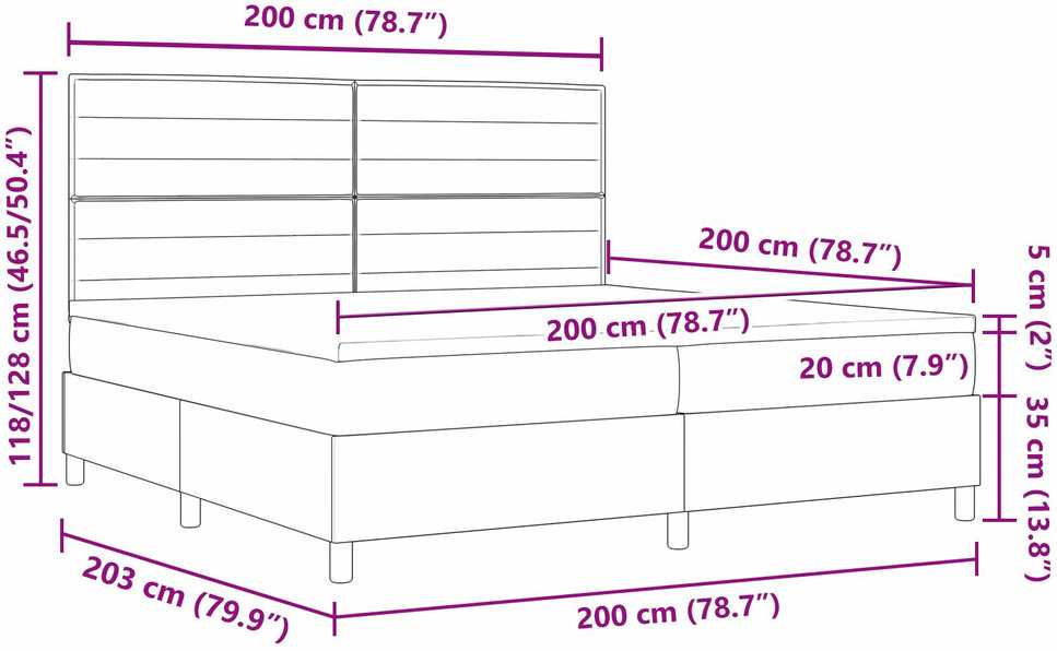 Kiemas lova su čiužiniu Šviesiai pilka 200 x 200 cm audinys