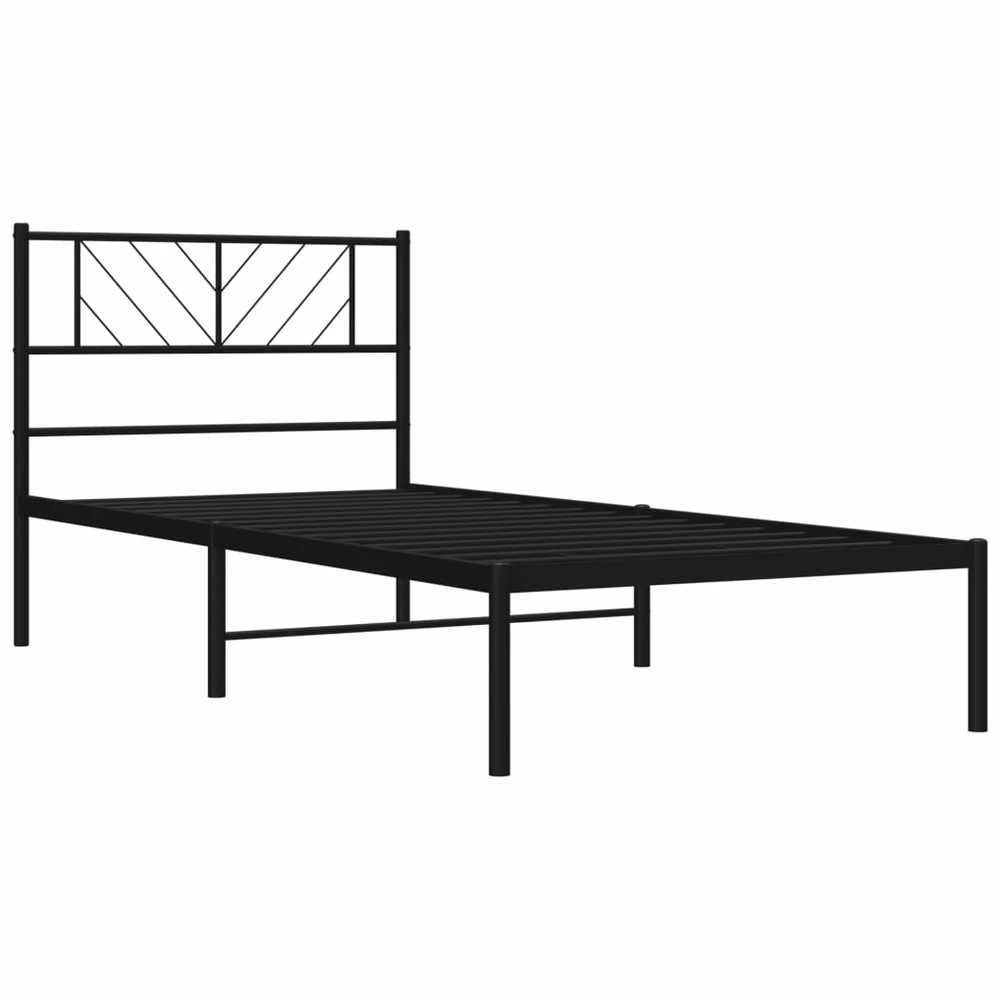Metalinis lovos rėmas su galvūgaliu, juodos spalvos, 90x190cm