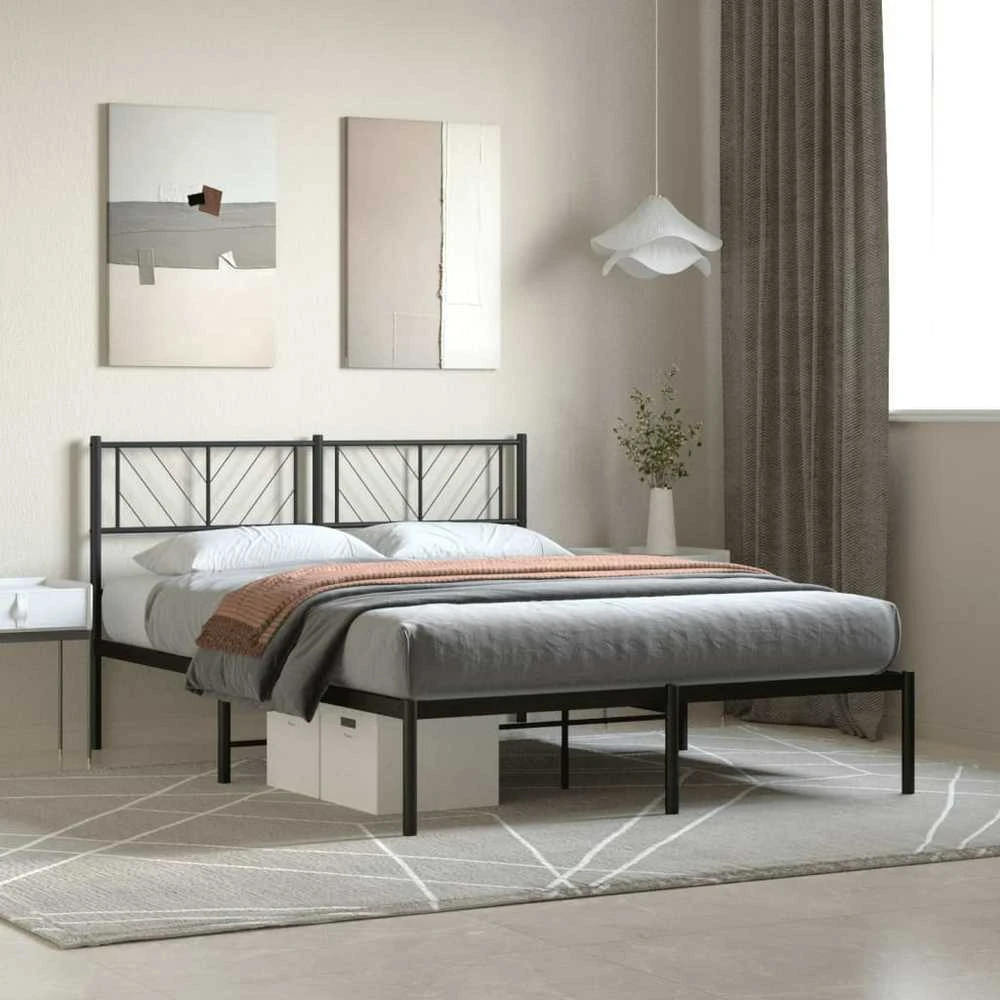 Lova Metalinis lovos rėmas su galvūgaliu, juodos spalvos, 135x190cm
