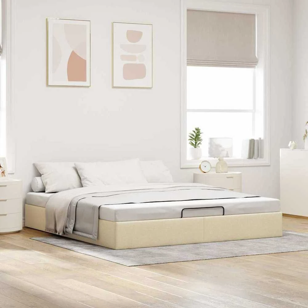 Osmanų lovos rėmas be čiužinio kremo 200x200 cm audinio