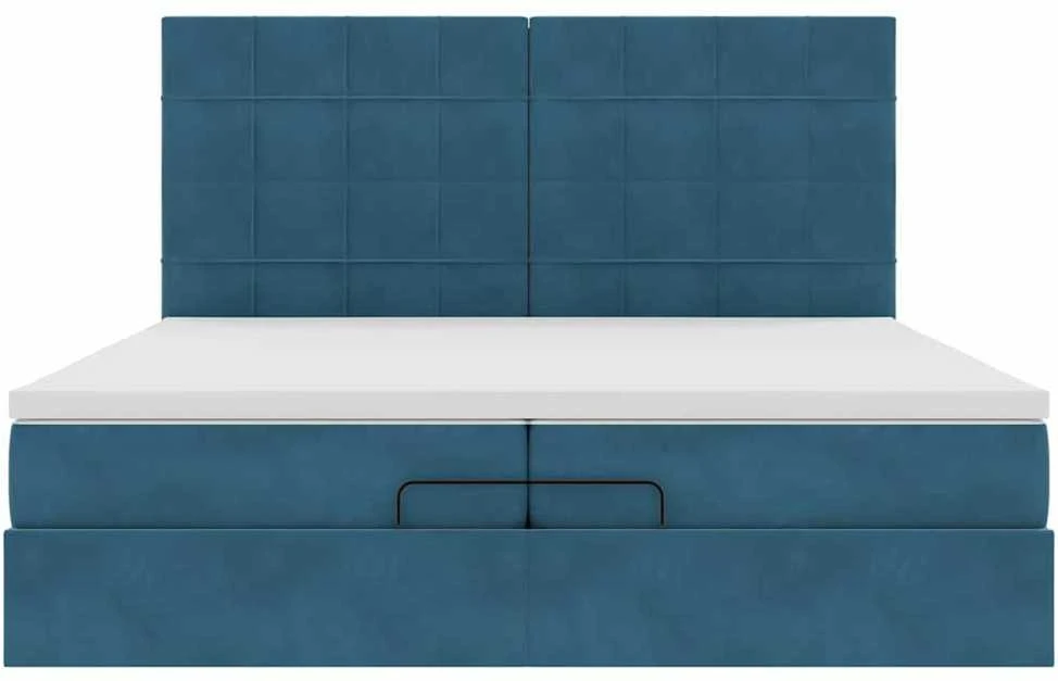 Osmanų lovos rėmas su čiužiniais, mėlynas, 200x200cm, aksomas