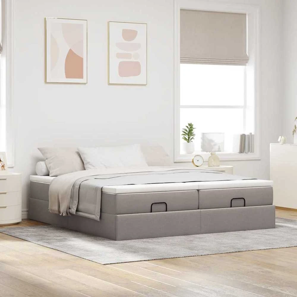 Osmanų lovos rėmas su čiužiniais, taupe, 160x200cm, audinys