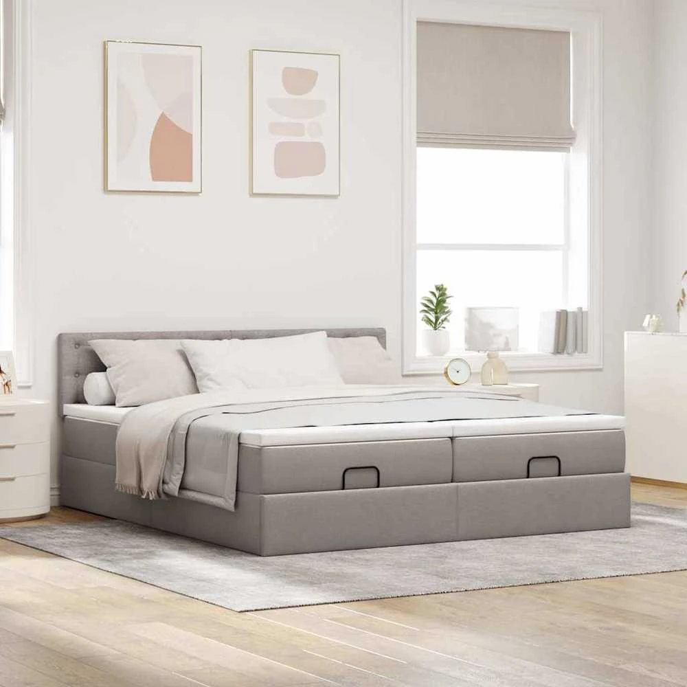 Osmanų lovos rėmas su čiužiniais, taupe, 160x200cm, audinys