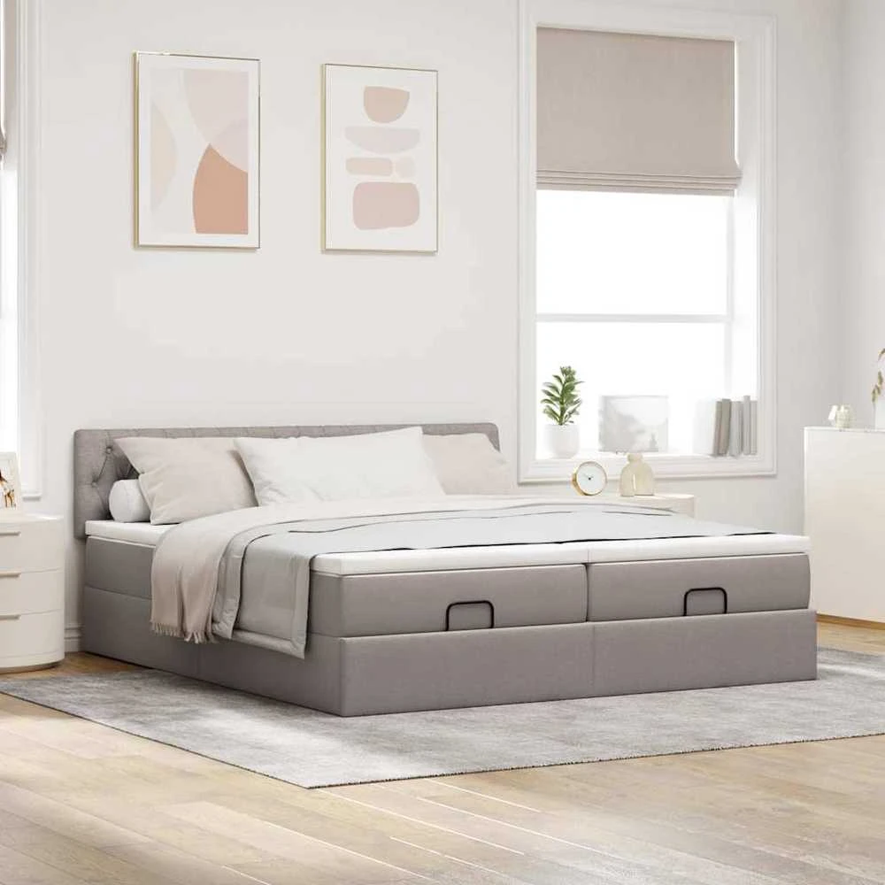 Osmanų lovos rėmas su čiužiniais, taupe, 160x200cm, audinys