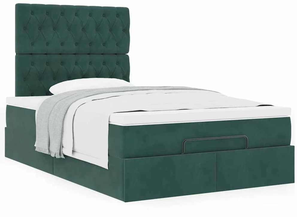 Osmanų lovos rėmas su čiužiniais, žalias, 120x200cm, aksomas