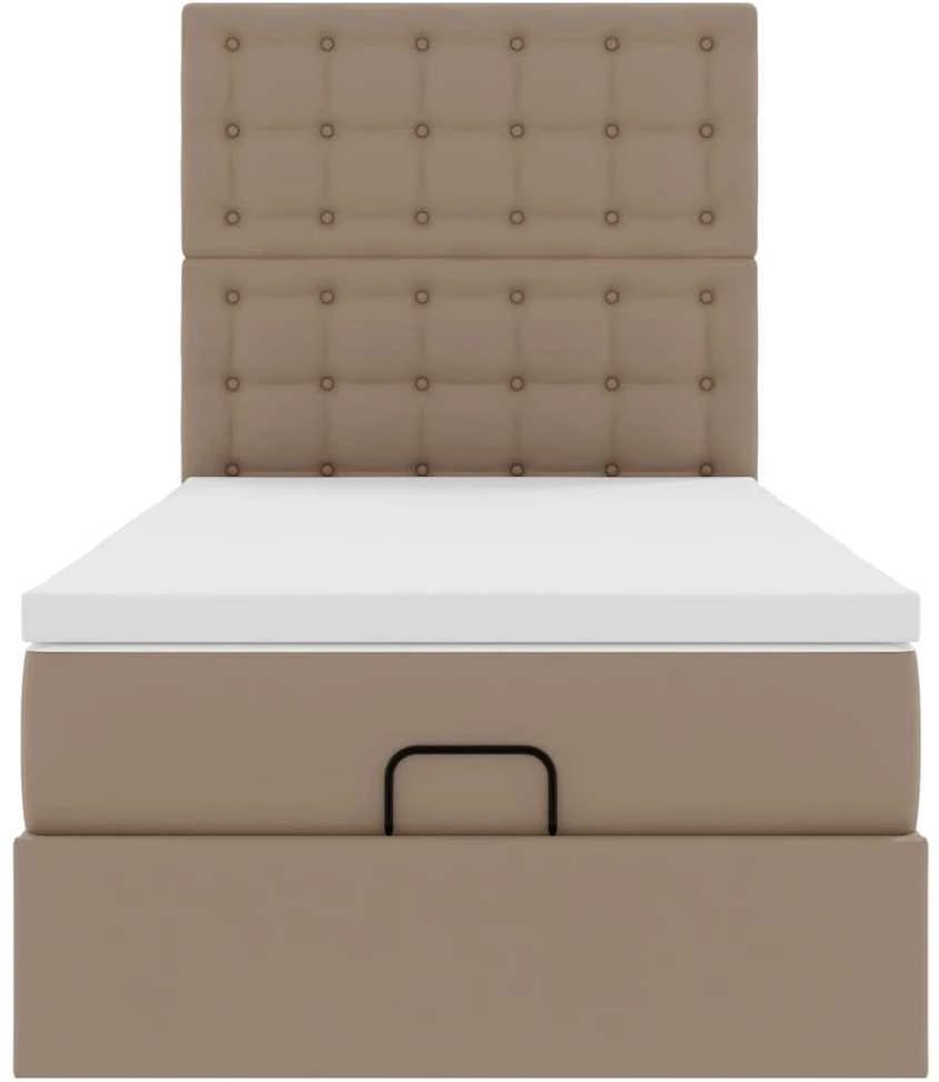 Osmanų lovos rėmas su čiužiniu, kapučino, 90x200cm, dirbt. oda