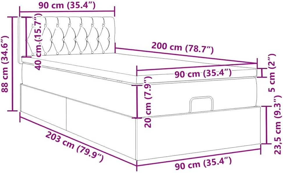 Osmanų lovos rėmas su čiužiniu, mėlynas, 90x200cm, audinys