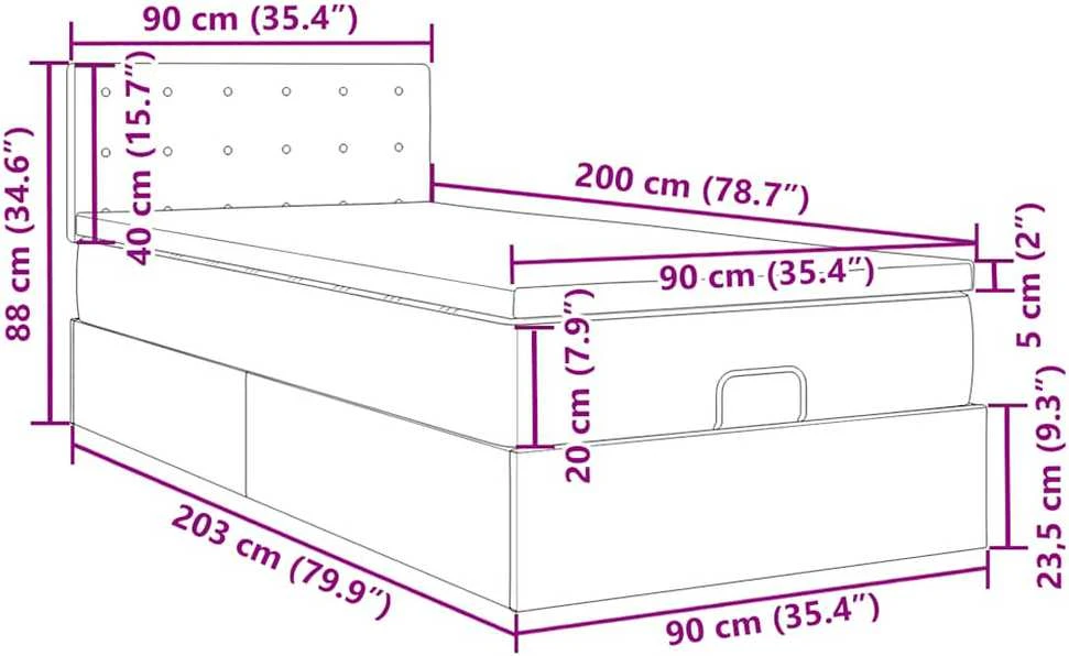 Osmanų lovos rėmas su čiužiniu, žalias, 90x200cm, aksomas