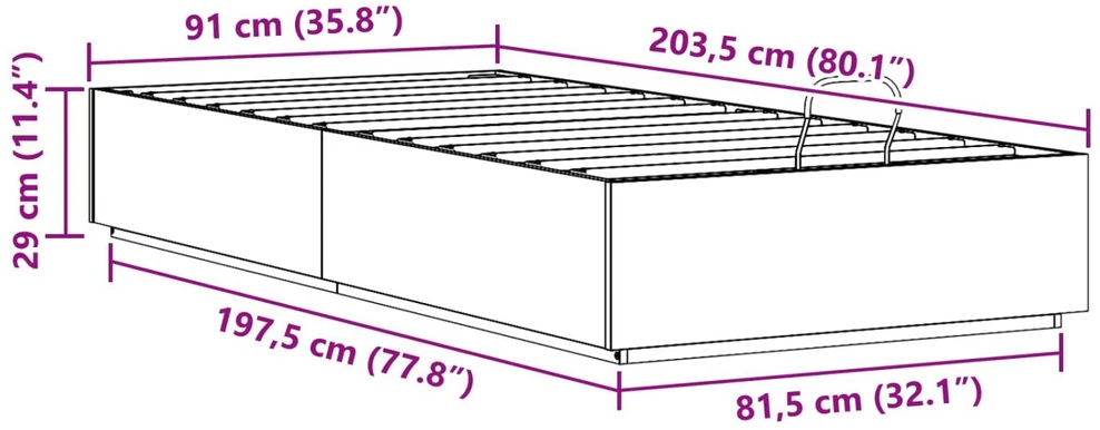 Lova Otomano lovos rėmas su saugojimo funkcija Balta 90 x 200 cm