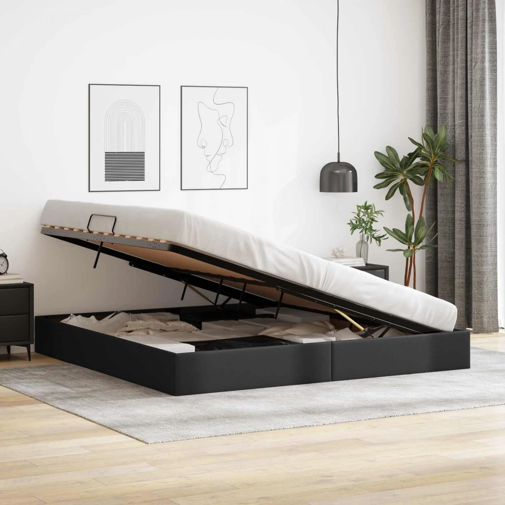 Lova Otomano lovos rėmas Juodas 200 x 200 cm Dirbtinė oda