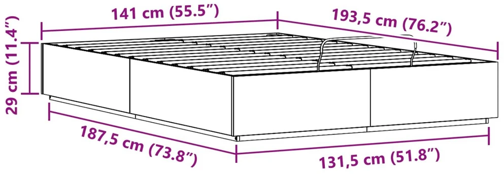 Otomano lovos rėmas su saugojimo funkcija Natūrali 140 x 190 cm