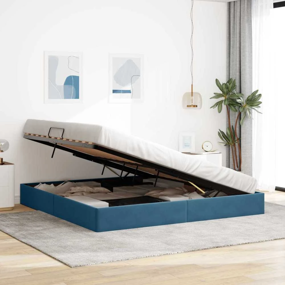 Otomano lovos rėmas Tamsiai mėlyna 200 x 200 cm Aksomas