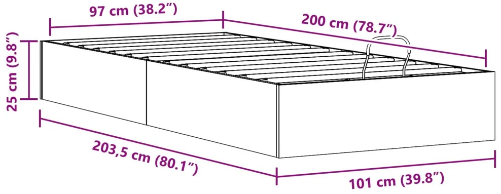 Lova Otomano lovos rėmas su saugojimo funkcija Baltas 100 x 200 cm