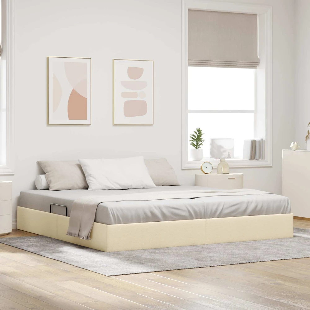 Lova Otomano lovos rėmas su saugykla Kremas 200 x 200 cm audinys