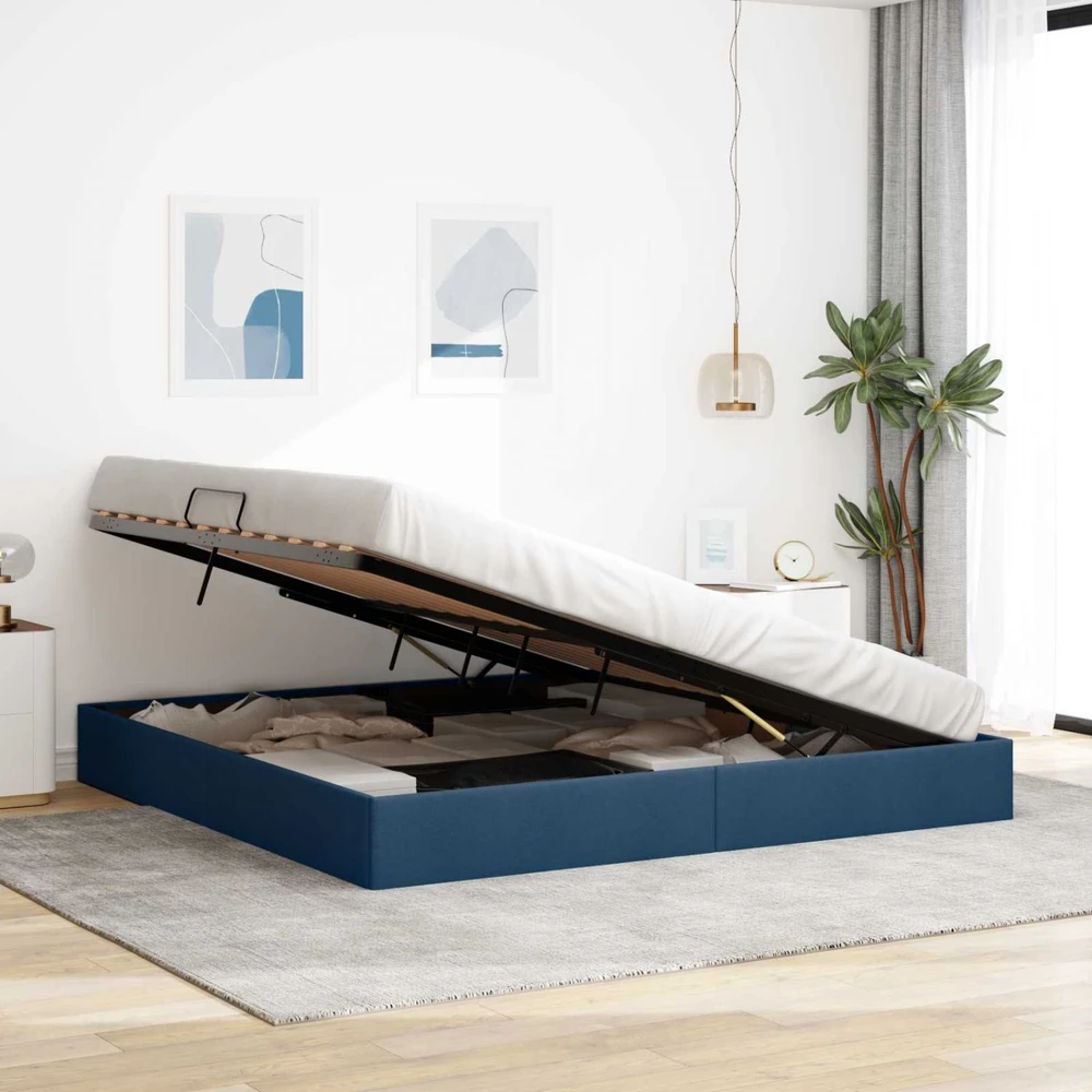 Lova Otomano lovos rėmas su saugykla Mėlyna 200 x 200 cm audinys