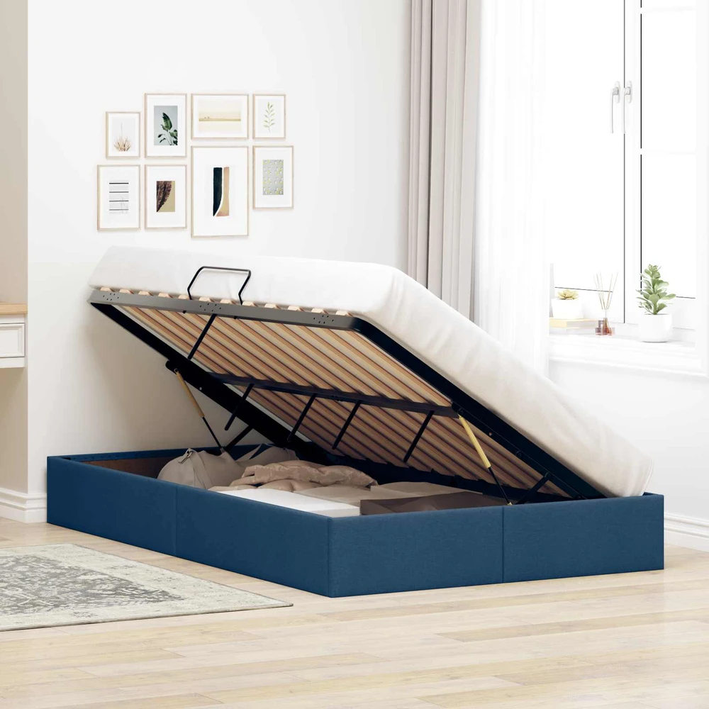 Lova Otomano lovos rėmas su saugykla Mėlyna 120 x 200 cm audinys
