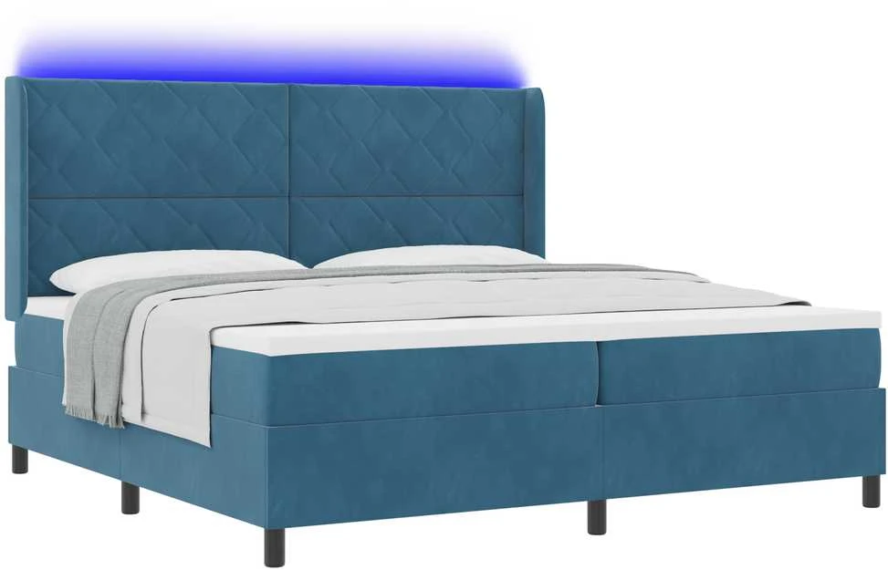 Kiemas lova su LED juostelėmis Mėlyna 200 x 200 cm Aksomas