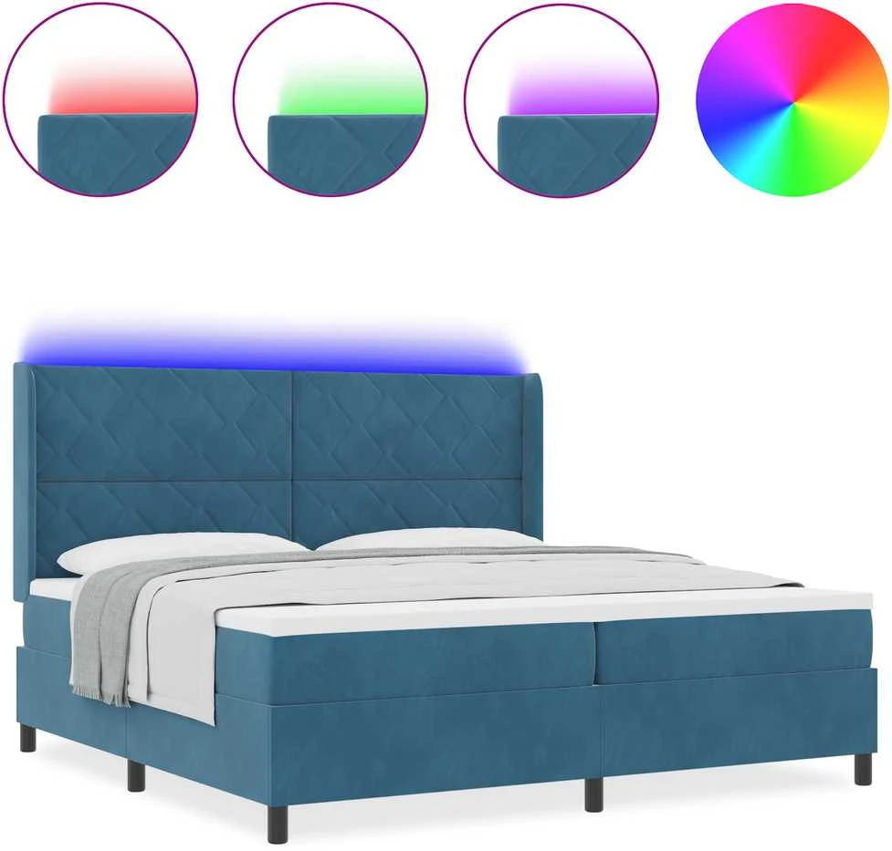 Kiemas lova su LED juostelėmis Mėlyna 200 x 200 cm Aksomas