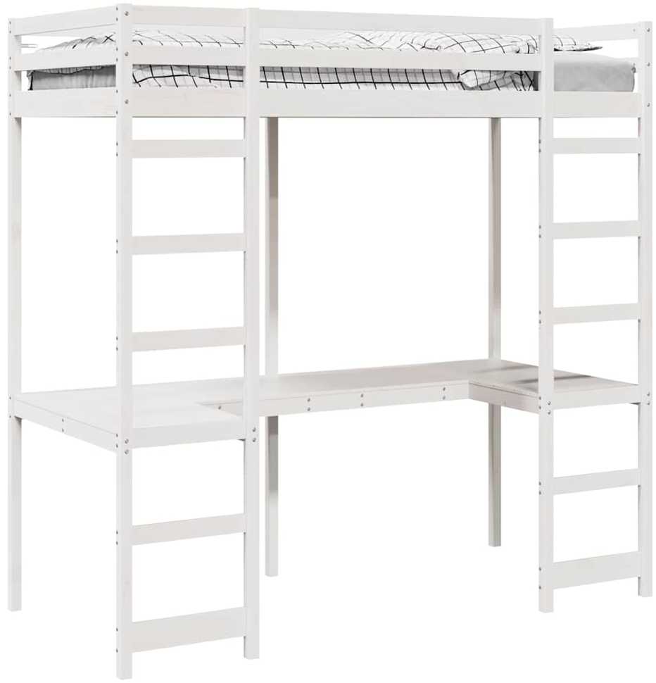 Lova Palėpės lovos rėmas Balta 90 x 190 cm Kietos pušies mediena