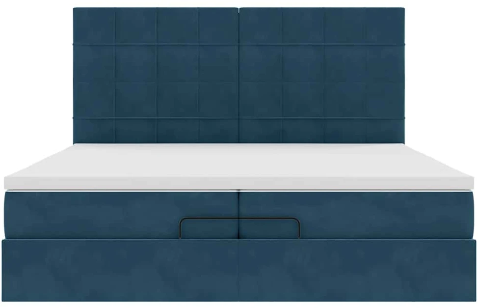 Pufas su čiužiniais ir LED lemputėmis, tamsiai mėlynas, 200x200 cm, aksomas