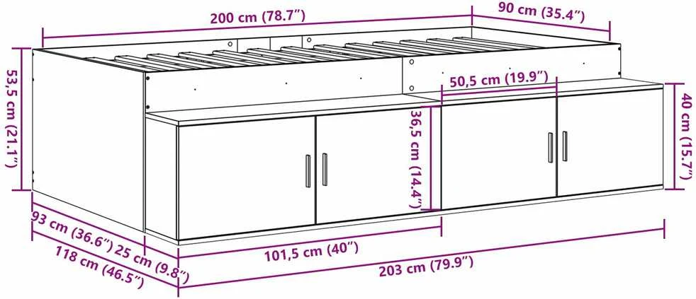 Lovos rėmas Pilkas Sonoma 90 x 200 cm Apdirbta mediena