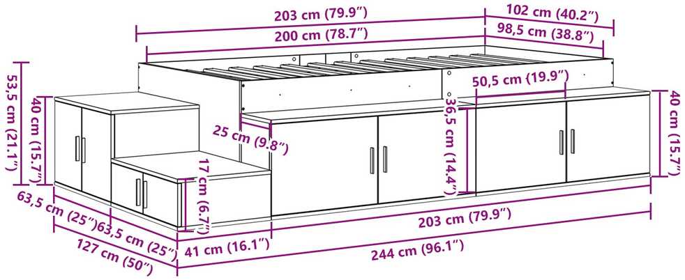 Lova su daiktų laikymo vieta Pilkas Sonoma 80 cm