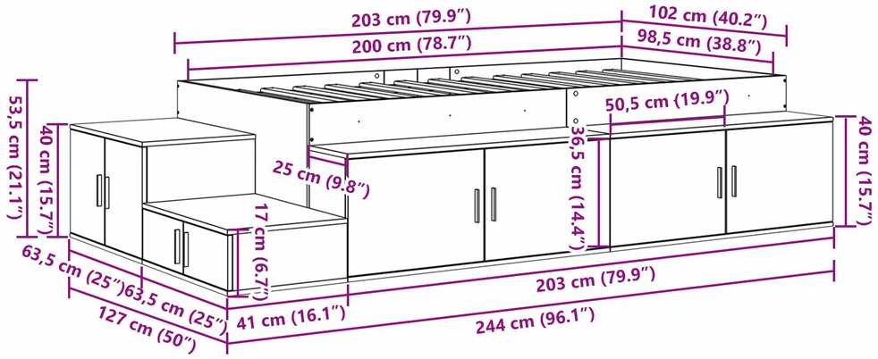 Lova su daiktų laikymo vieta su saugykla Sonoma ąžuolas 80 cm