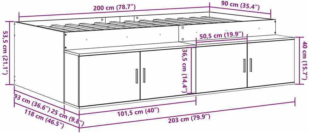 Lovos rėmas Betono pilka 90 x 200 cm Apdirbta mediena