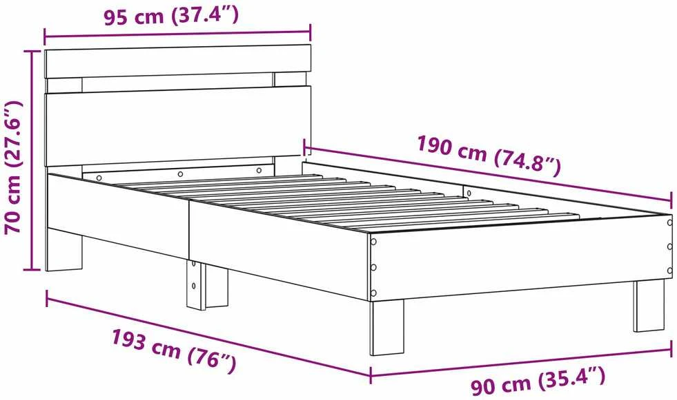Lova Lovos rėmas su LED Senas medis 90 x 190 cm Apdirbta mediena