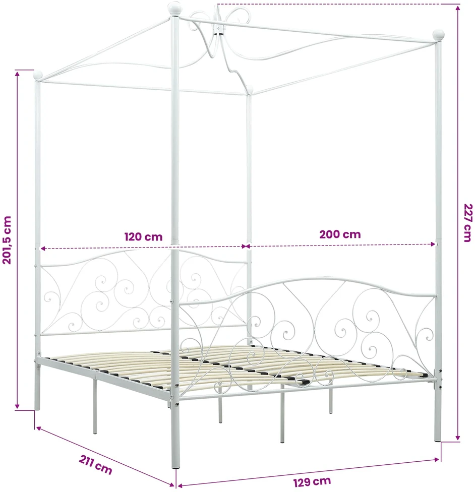 Lova su baldakimu, baltos spalvos, 120x200cm, metalas