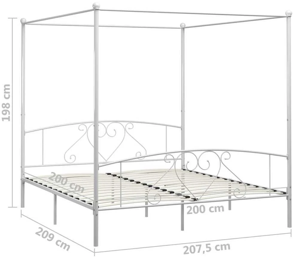 Lova su baldakimu, baltos spalvos, 200x200cm, metalas