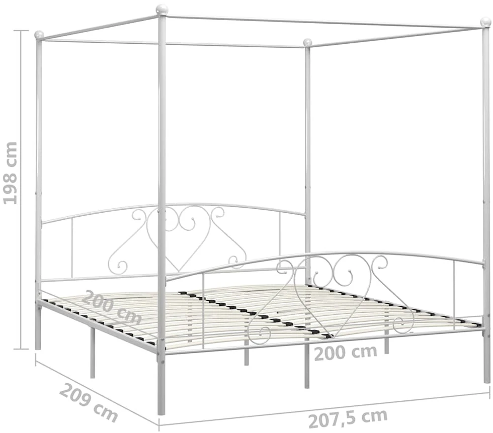 Lova su baldakimu, baltos spalvos, 200x200cm, metalas