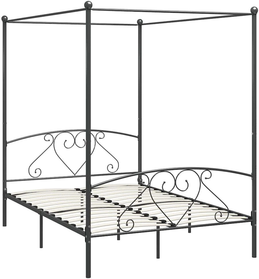 Lova su baldakimu, pilkos spalvos, 140x200cm, metalas