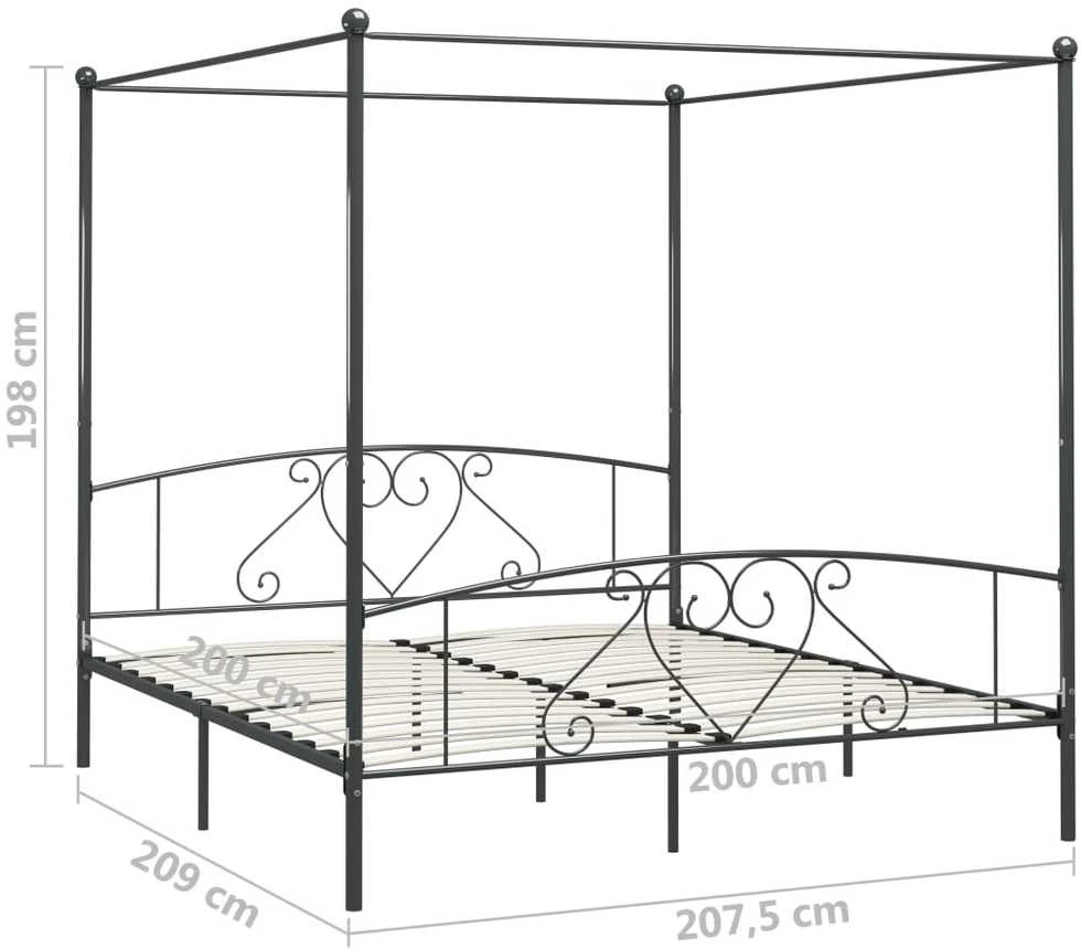 Lova su baldakimu, pilkos spalvos, 200x200cm, metalas