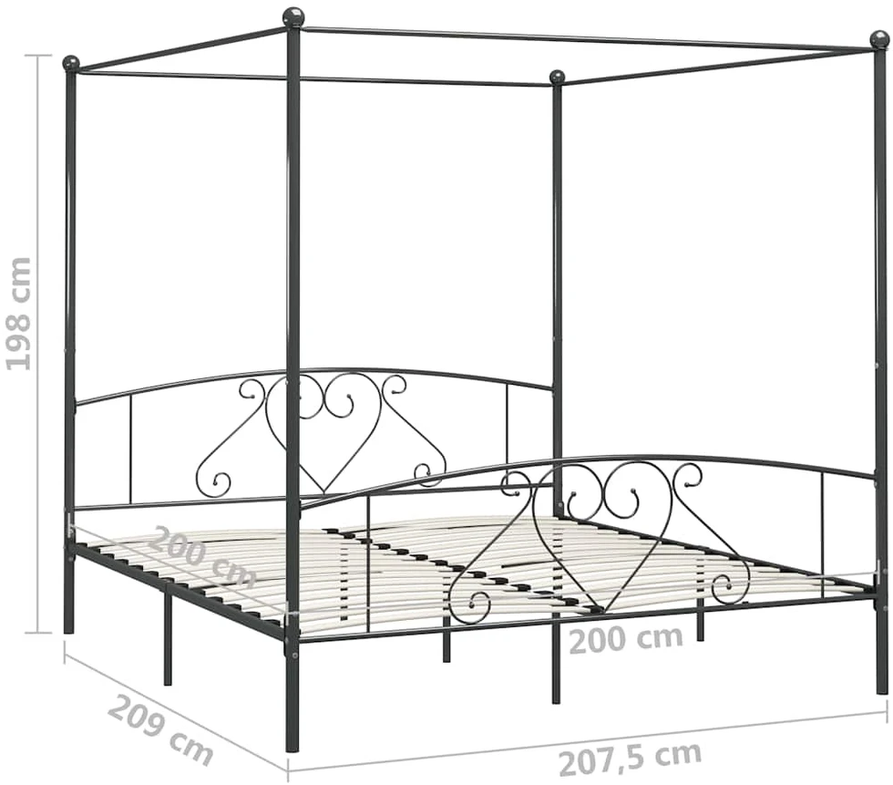 Lova su baldakimu, pilkos spalvos, 200x200cm, metalas