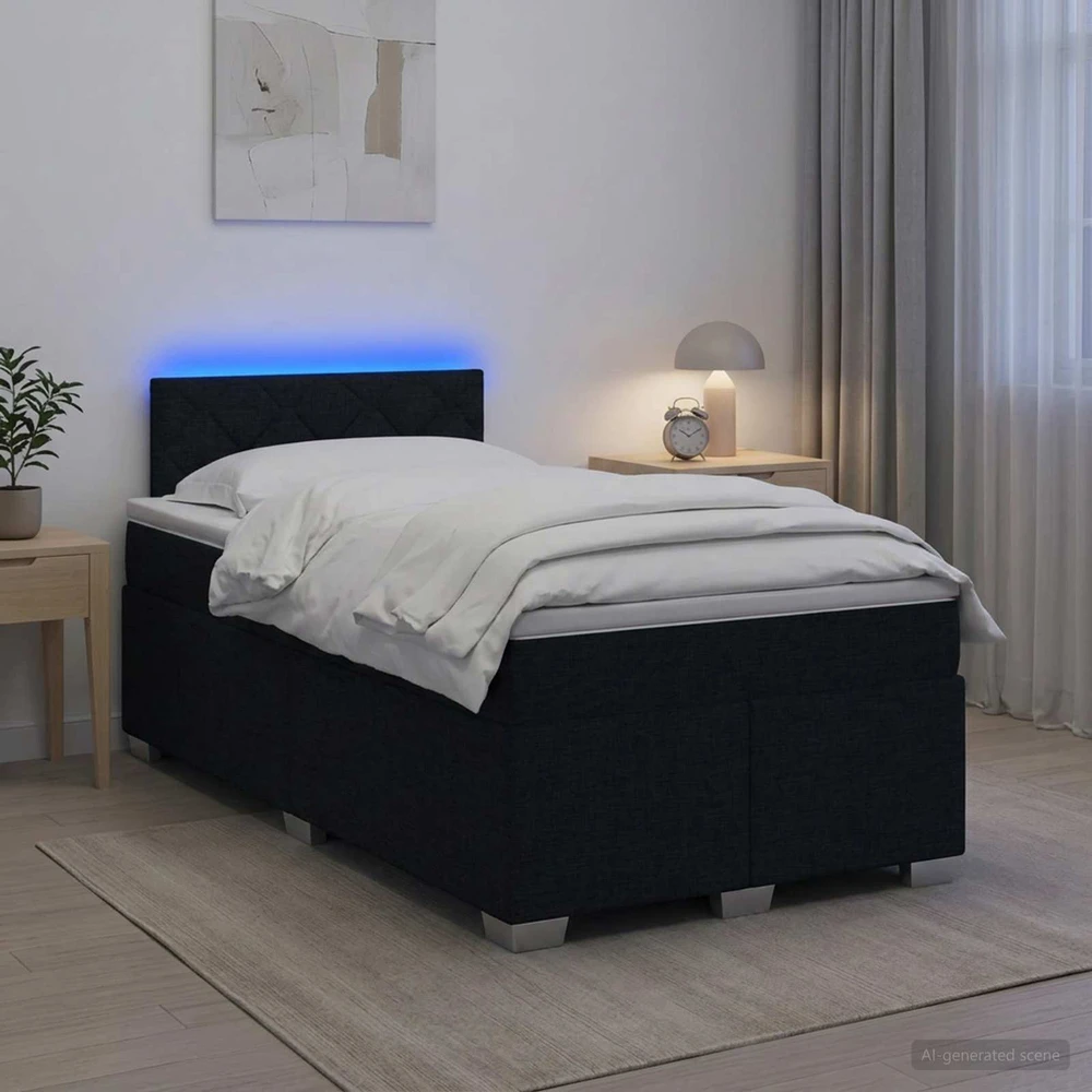 Lova su čiužiniu ir LED apšvietimu Juoda 120 x 190 cm Audinys