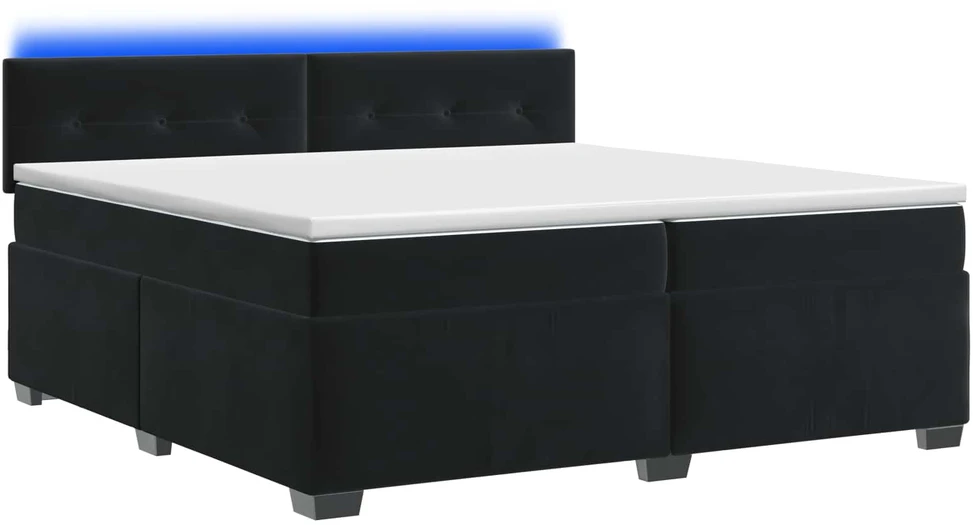 Lova su čiužiniu ir LED apšvietimu Juoda 200 x 200 cm Aksomas