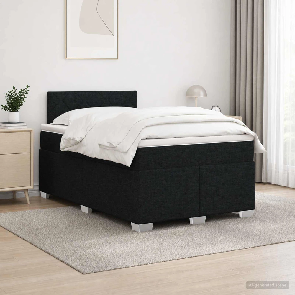 Lova su čiužiniu ir LED apšvietimu Juoda 120 x 190 cm Audinys