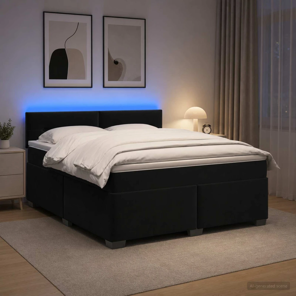 Lova su čiužiniu ir LED apšvietimu Juoda 160 x 200 cm Aksomas
